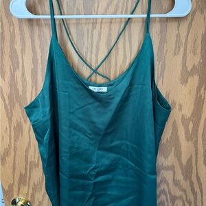 Ekouaer Green Satin Cami with Cross-Back Straps, XL- NWOT